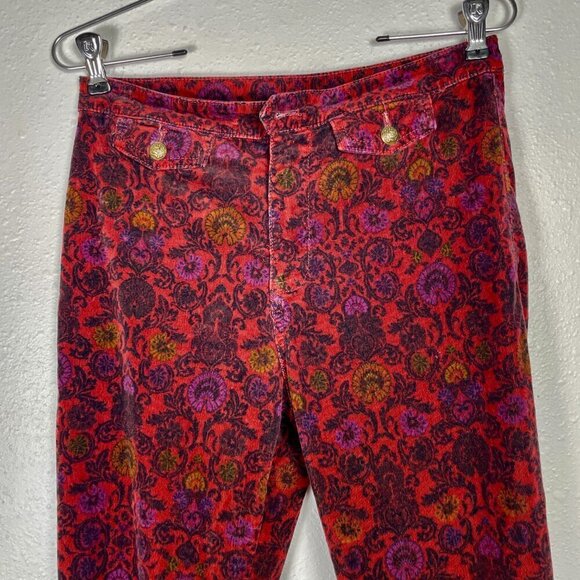 Free People Corduroy Red Paisley Flared Crop Tailored Pants Sz. 6 - Picture 5 of 15